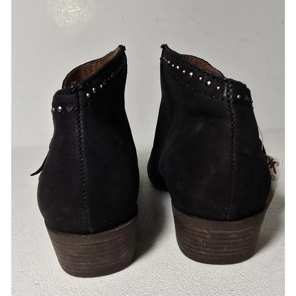 Lucky Brand Boots Black Suede Studded Ankle Booties Boho Western Moto Sz 8 NWT